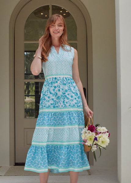 Rosemary Beach Woven Sleeveless Tiered Maxi Dress (257-RB-1705)