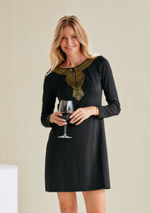 Black Solid Metallic Key Hole Dress (359-MET-1208)