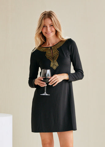 Black Solid Metallic Key Hole Dress (359-MET-1208)