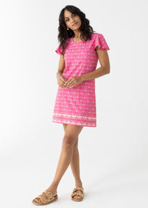 Martha's Vineyard Metallic Ruffle Short Sleeve Dress