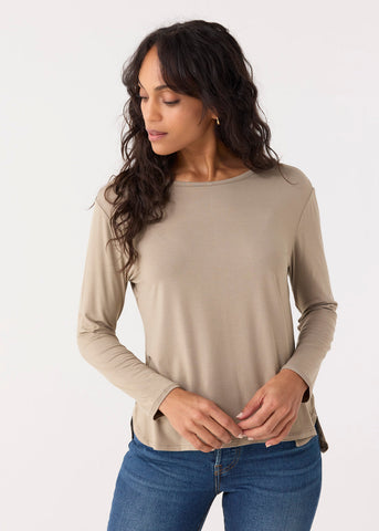 Sand Hi/Lo Bamboo Long Sleeve Top (901-CC-1862)