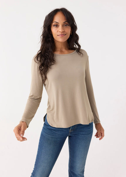 Sand Hi/Lo Bamboo Long Sleeve Top (901-CC-1862)