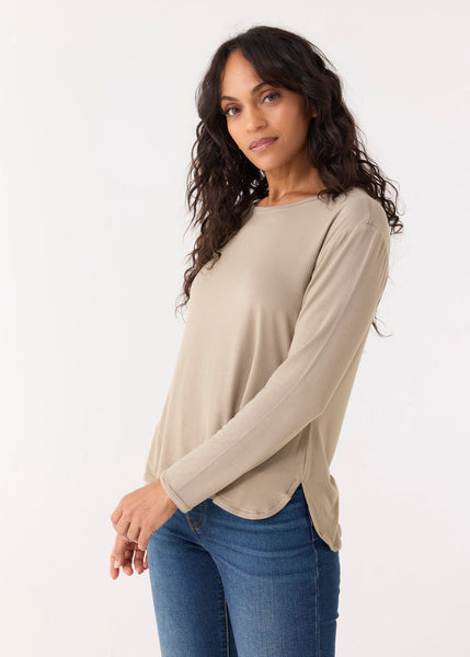 Sand Hi/Lo Bamboo Long Sleeve Top (901-CC-1862)