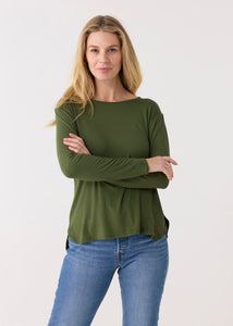 Olive Hi/Lo Bamboo Long Sleeve Top (901-CC-1863)