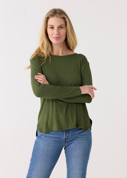 Olive Hi/Lo Bamboo Long Sleeve Top (901-CC-1863)