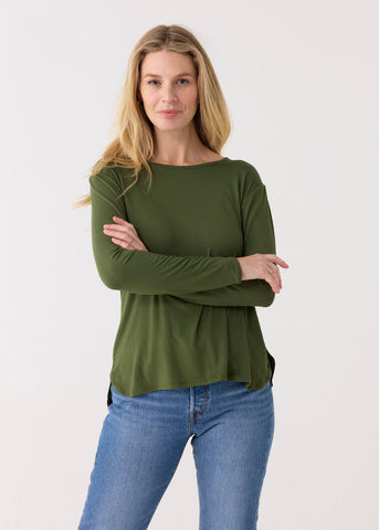 Olive Hi/Lo Bamboo Long Sleeve Top (901-CC-1863)