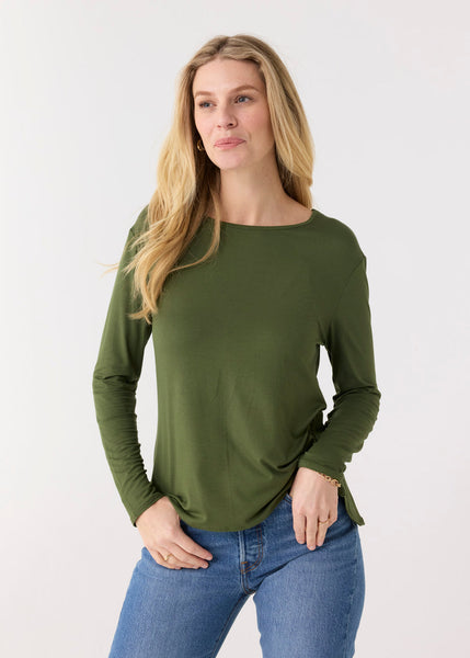 Olive Hi/Lo Bamboo Long Sleeve Top (901-CC-1863)
