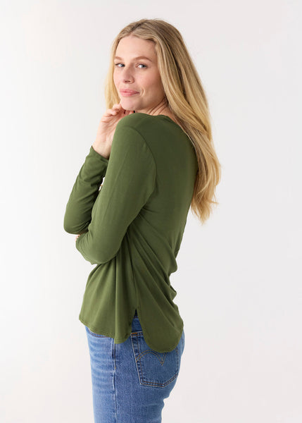 Olive Hi/Lo Bamboo Long Sleeve Top (901-CC-1863)