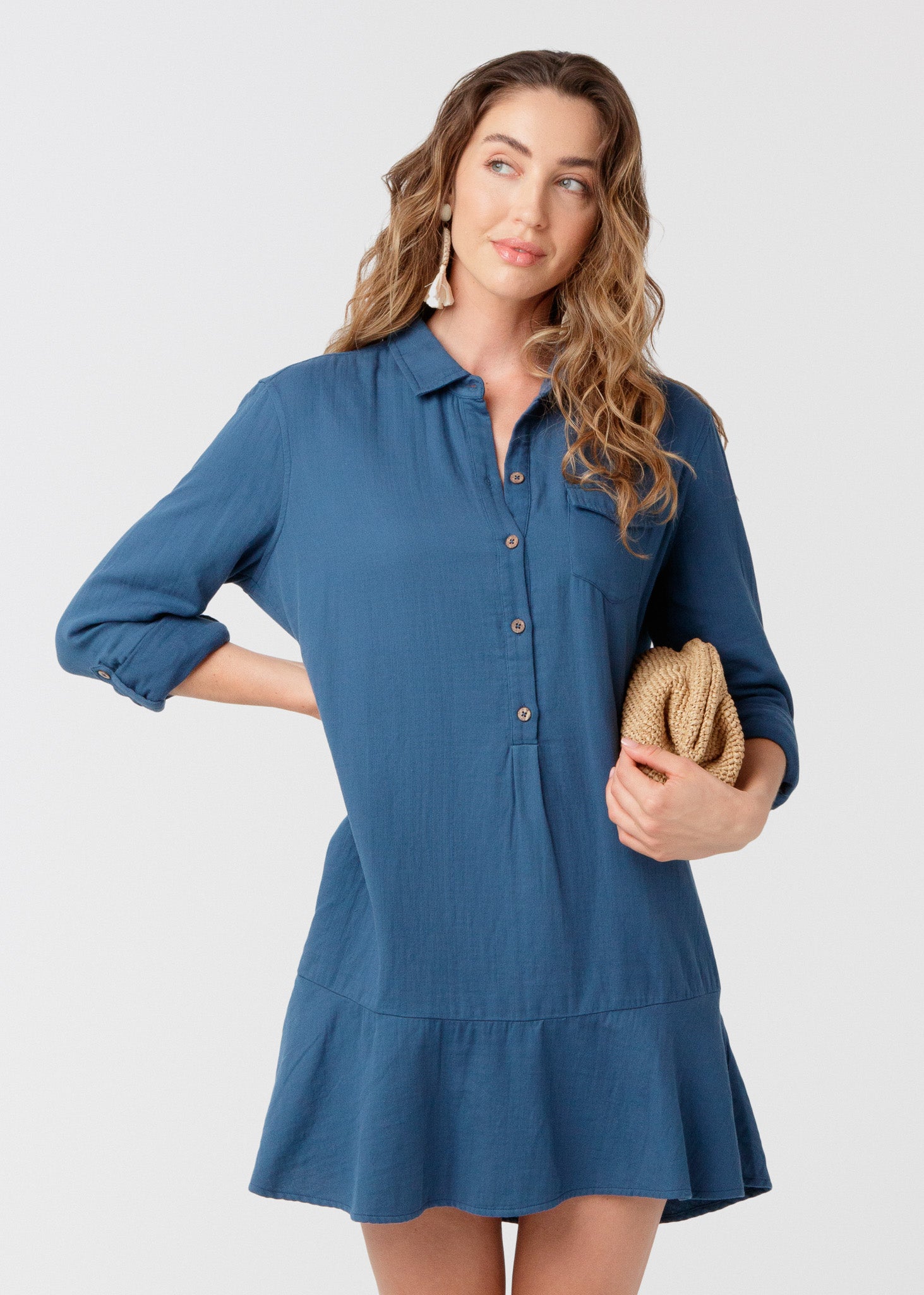 Navy Button Front Dress (917-TB-2132)