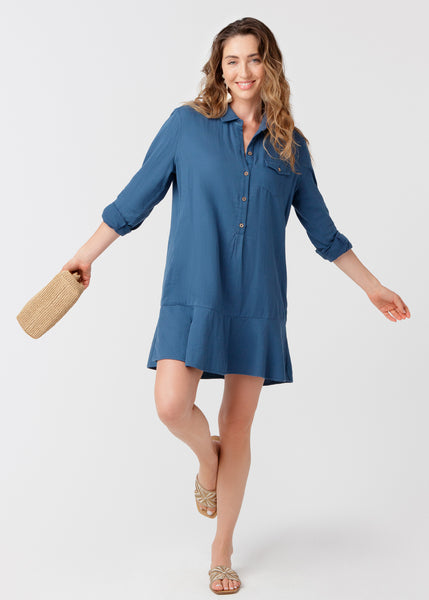 Navy Button Front Dress (917-TB-2132)