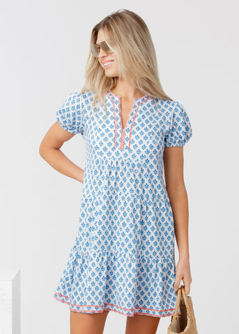 Harbor Embroidered Short Sleeve Tiered Dress (277-HA-2059)
