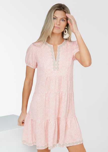 Coast Embroidered Short Sleeve Tiered Dress (277-CST-2078)