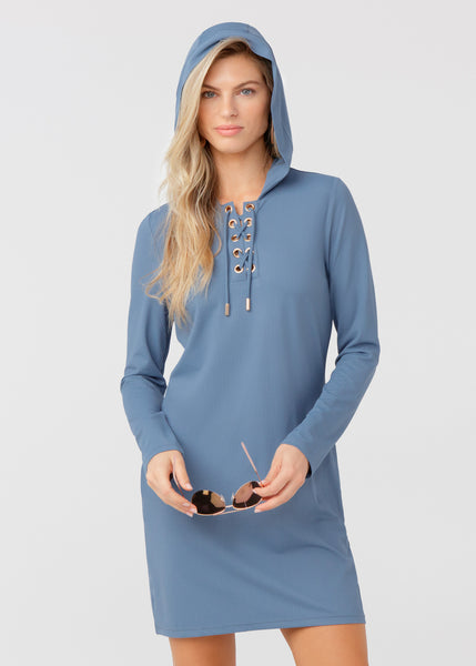 Blue Ribbed Hooded Cover Up (604-ESS-2137)