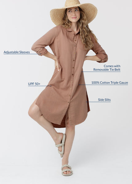 Brown LS Button Down Shirt Dress (915-TB-2030)