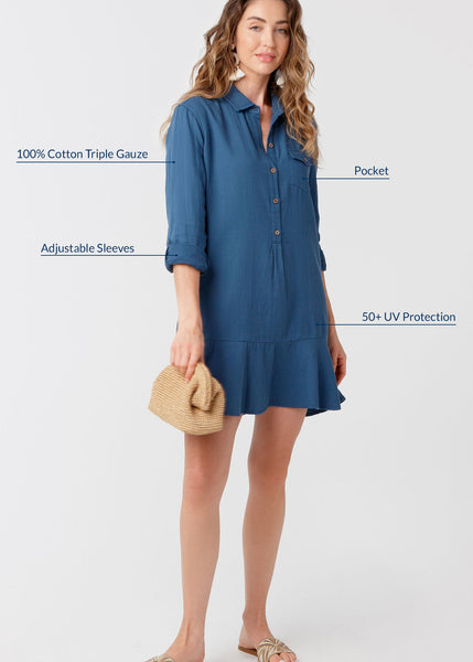 Navy Button Front Dress (917-TB-2132)