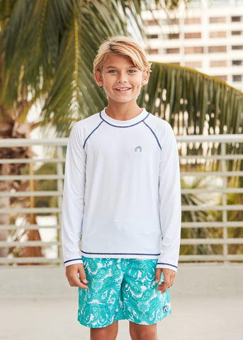 Boys White Long Sleeve Rashguard (504-WHE, K-504-WHE)