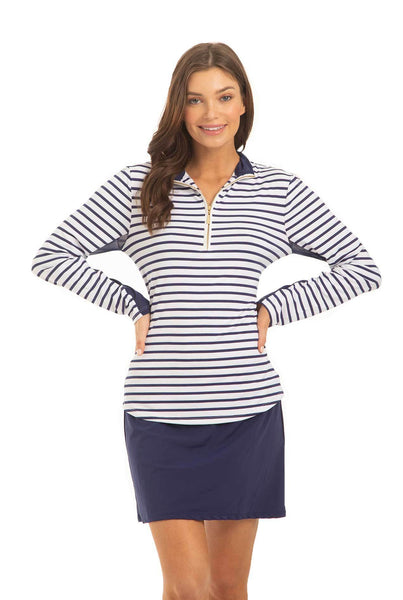 Essentials Navy Stripe Wicking Performance Zip Top (594-NSE)