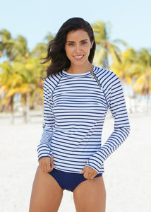 Essentials Navy Striped Zipper Rashguard (431-NSE)