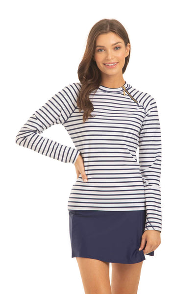 Essentials Navy Striped Zipper Rashguard (431-NSE)